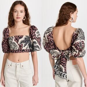 Johanna Ortiz Paraison Natural‎ Puff Sleeve Crop Top Marron Size 0 NWT